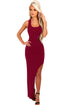 Sexy Wine Strappy Side Split Maxi Dress